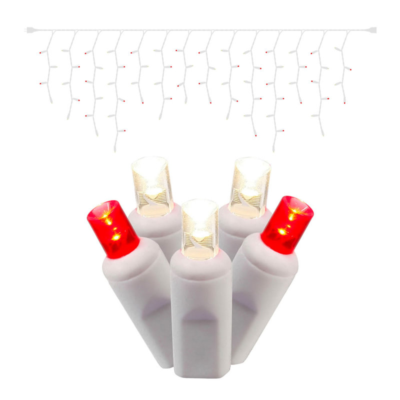 LED Single Mold Wide Angle Icicle Christmas light Set, Red/White