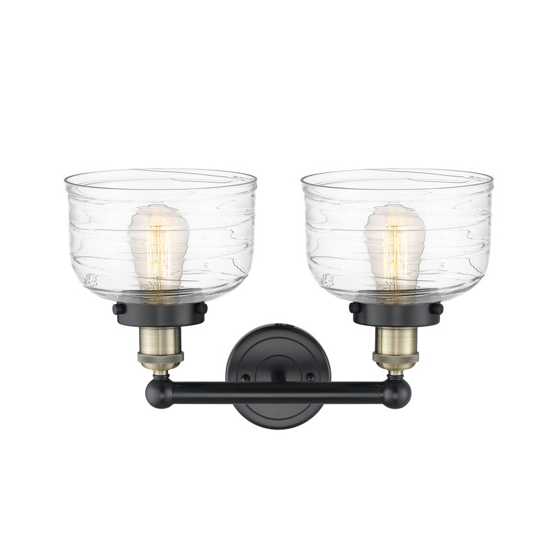 Éclairage pour meuble-lavabo à 2 lumières à intensité variable Arlester, Tourbillon déco transparent, Laiton antique noir