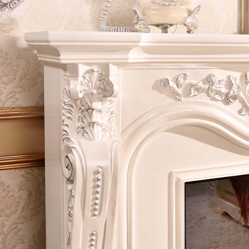 Elegant European style heating fireplace, 43.31" H x 51.18" W x 12.99" D, White