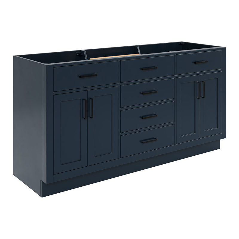 Hepburn 66'' Double Bathroom Vanity Base Only, Matte Black, Midnight Blue