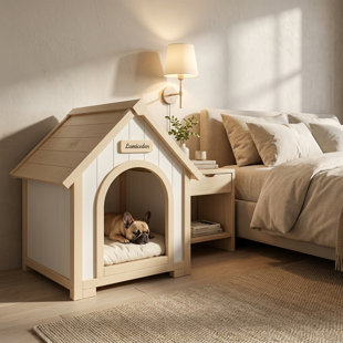 Lumicedar Solid Wood Dog House with Cushion
