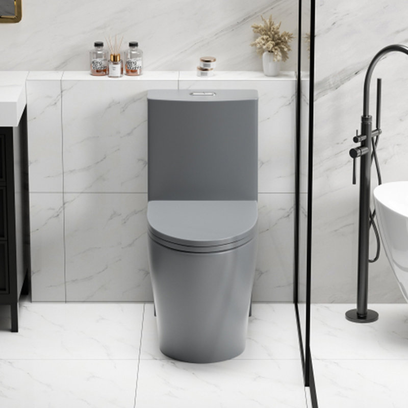Elongated Dual-Flush Comfort Height Toilet with S-Trap and Tank-Top Button, Light Gray