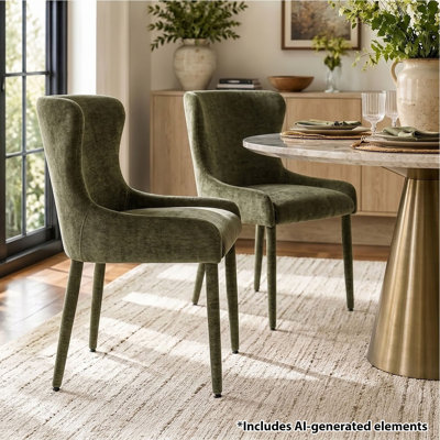 Modern Luxury Chenille Upholstered Dining Chair with Recessed Arms