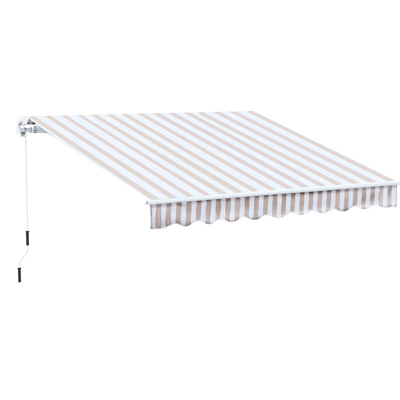10' X 8' Patio Sunshade Awning - Heat Reducing, Protection, Water-, Manual Operated, Aluminum Frame, Beige Balcony & Water- Fabric, Crank, Structure