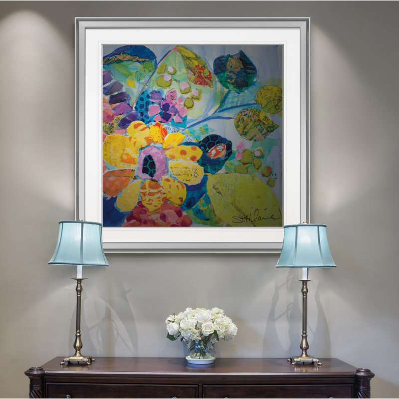 « bold fleuris vi », peinture, H 28 po x l 28 po x P 1,5 po, Ébène / cadre argenté