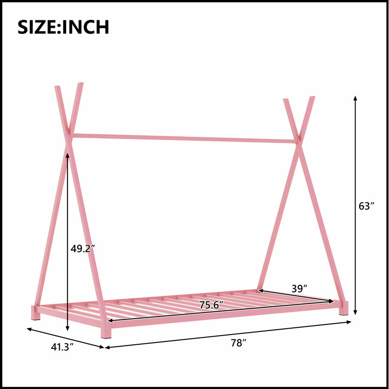 Lit plateforme durable en métal avec structure triangulaire pour une stabilité accrue et un design moderne, Rose