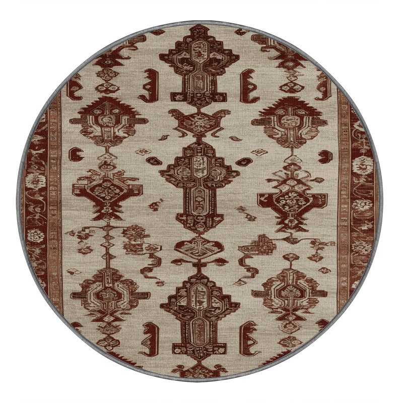Tapis gris art déco lavable à la machine, Rond 7 pi
