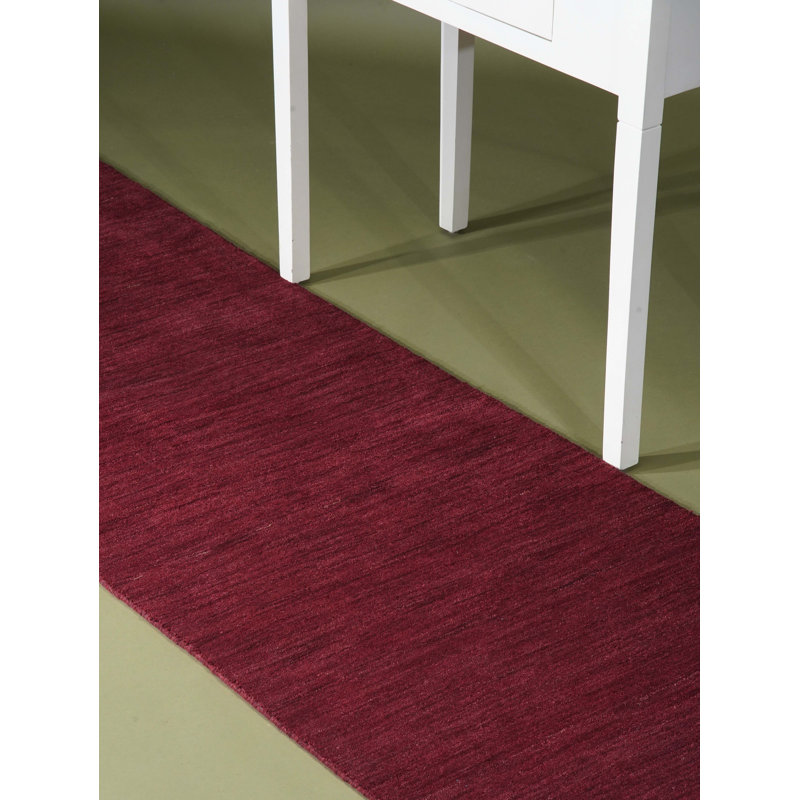 Handmade Dark Red Wool Runner Rug, 2'6" x 8'