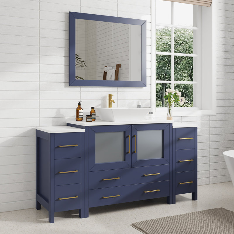 60" Single Bathroom Vanity Set with Mirror, Blue