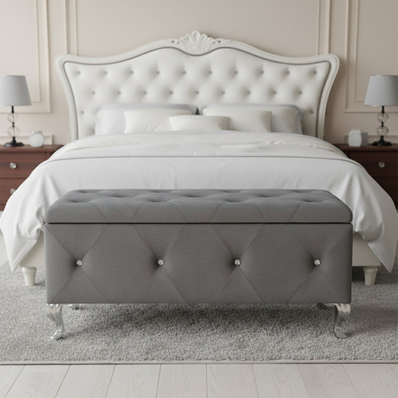 Banc de rangement avec repose-pieds Glam, Argent argent