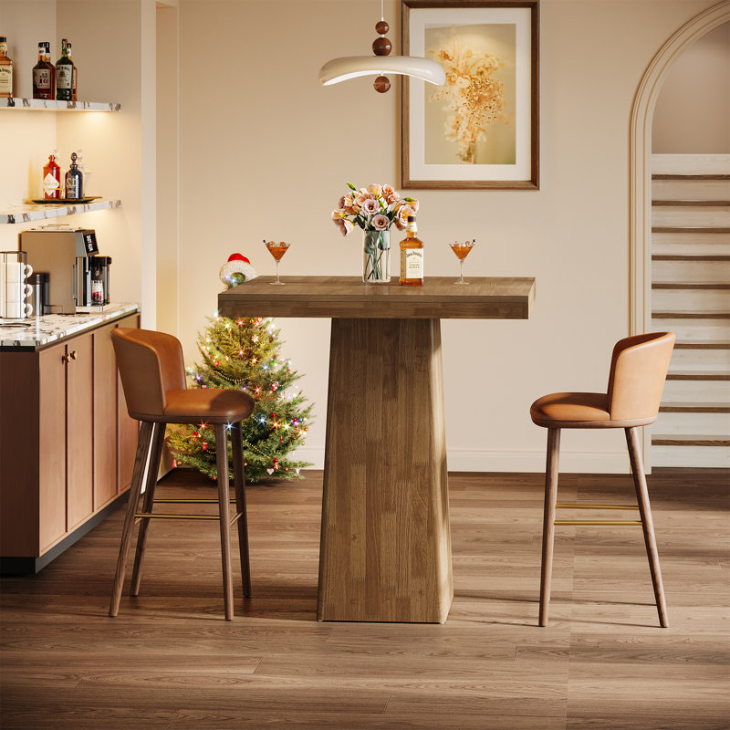 31.5 Inch Square Dining Table Counter Height Kitchen Table with Pedestal Base