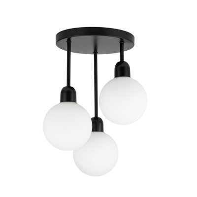 Broome Bathroom Light Modern Opal Glass Ceiling Light - Matt Black Base, IP44, E14. Max. 10W LED (Bulb not included)