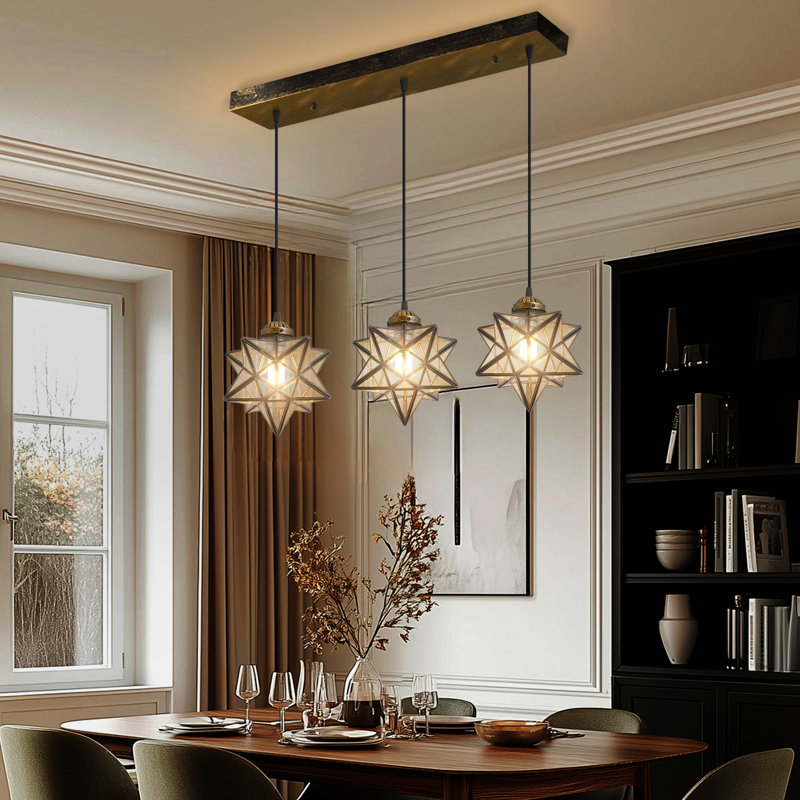 Lustre en verre avec lumière chaude, Clair