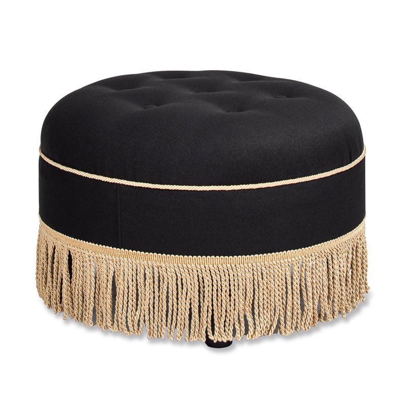 Neptune Upholstered Ottoman, Jet Black Basketweave