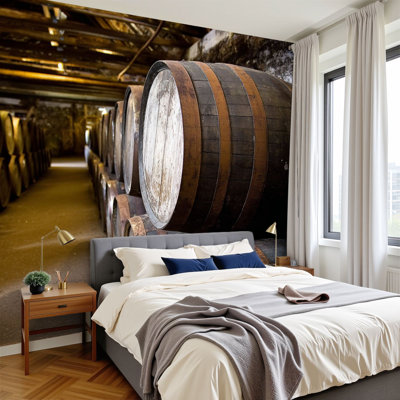Peel and Stick Wallpaper Wooden whisky barrels Wall Murals 100"H x 144"W Removable PVC Wall Paper Self-Adhesive Wall Decor for Bedroom Living Room Home Office