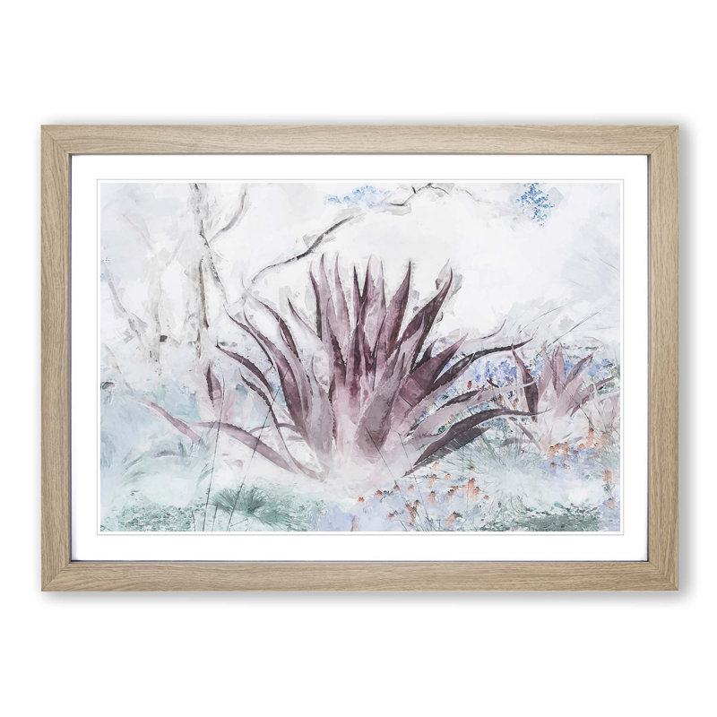 Wild Aloe Vera Succulent in Abstract - Picture Frame Graphic Art Print, 60cm H x 91cm W x 2cm D, Oak