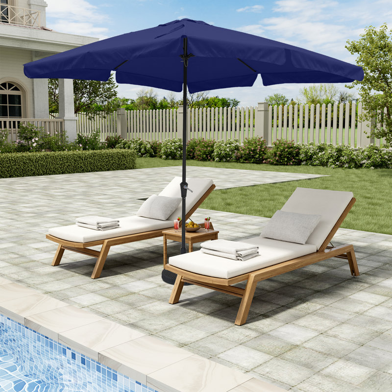 Latitude Run® 10' x 8' Patio Square Market Umbrella with Skirted Canopy With Base, Bleu marine