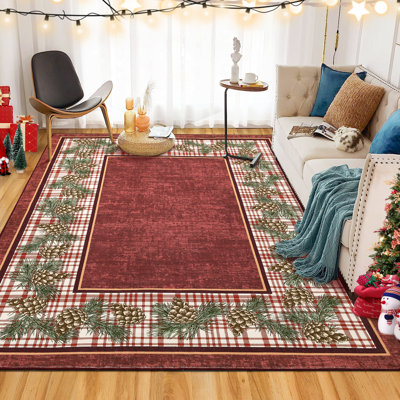 Tapis de Noël lavables pour salon, tapis à bordure de Noël pour salle à manger et chambre
