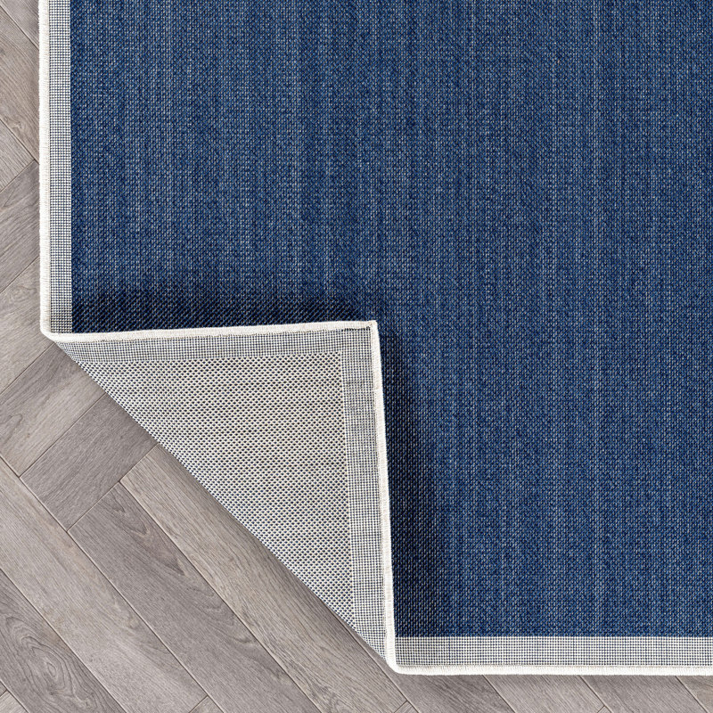 Border Navy/Ivory Easy-Care Jute-Style Indoor/Outdoor Flat Woven Area Rug, Navy, Rectangle 6'7" x 9'