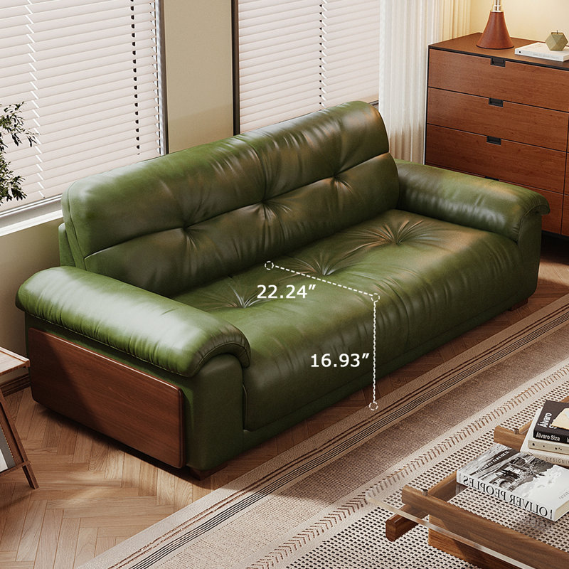Canapé standard en cuir véritable vert, H 34,25 po x l 59,06 po x P 35,04 po, Vert