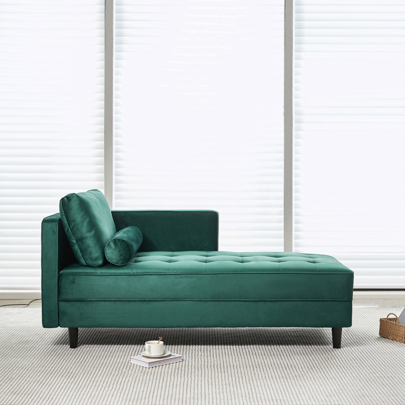 Chaise longue en velours Ramm, Velours vert