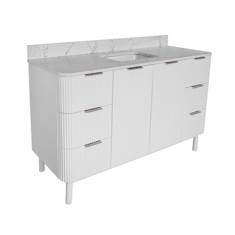 Meuble-lavabo simple 60 po Belwood, Nickel brossé, Marbre d'ingénierie