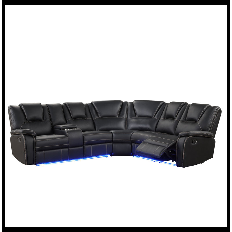 Canapé modulaire en cuir Iliza, Similicuir noir, H 38,98 po x l 102,36 po x P 97,64 po