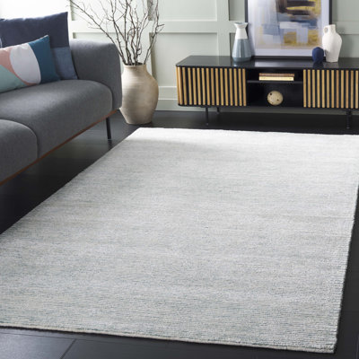 Soho 178 Hand Tufted Viscose/Wool No Pattern Rug in Turquoise/Ivory