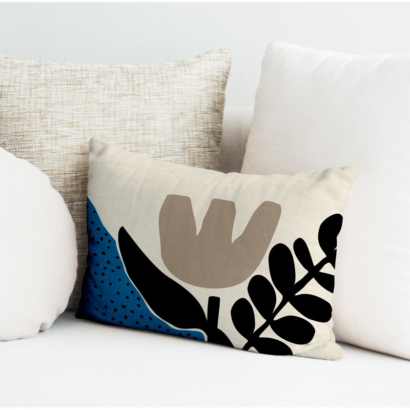 Coussin décoratif intérieur / extérieur en polyester filé Willow, Turquoise / blanc cassé / beige / noir