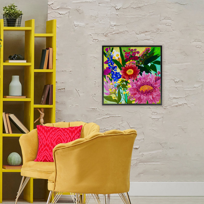 «Front Yard Florals», estampe numérique, conception par Lee Ann Zirbes, H 24 po x l 24 po, Giclée encadrée noir minuit