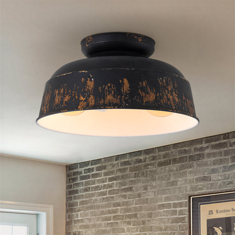 2 - Light Industrial Black Metal Flush Mount, Black