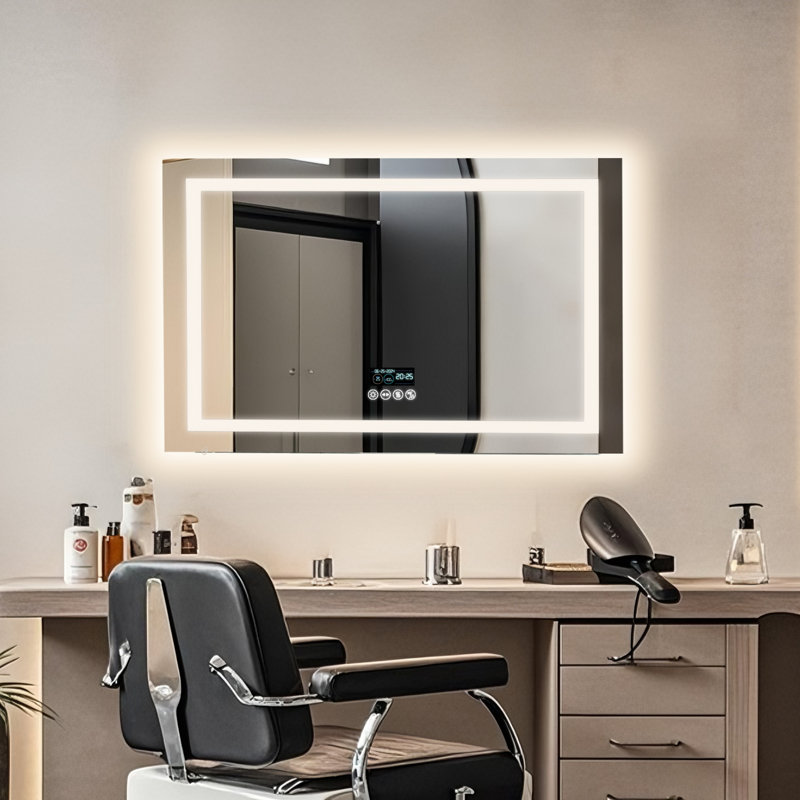 Led Bathroom Mirror With Lights, Wall-mounted With Bluetooth Speaker, Time & Date Display Anti-fog, 3 Color Temperature, Dimmable Brightness, Ip65 Waterproof, Tempered Glass, Frontlit & Backlit