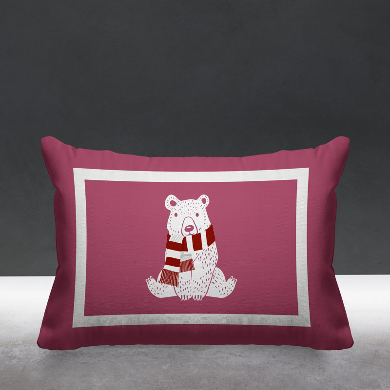 Coussin intérieur / extérieur Folk Christmas Bear, Rose