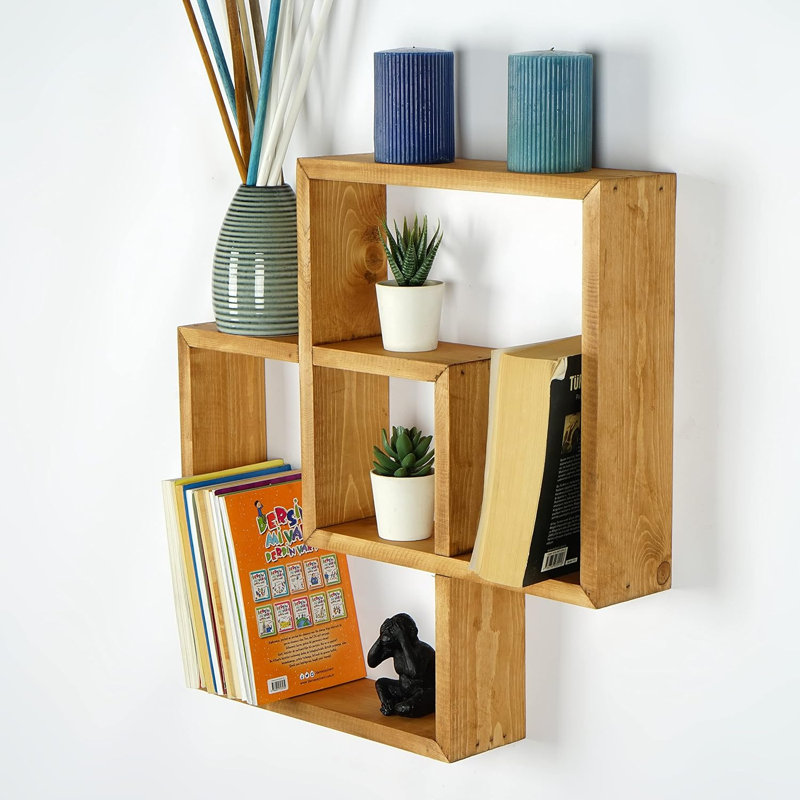 Square Wall Shelves – Handmade Rustic Farmhouse Wall Mounted Organizer - Cherry, Red Wood