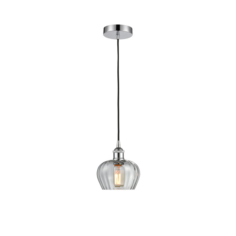 Luminaire suspendu simple à 1 lumière Noille, Brun, Chrome poli, H 8,5 po x l 6,5 po x P 6,5 po