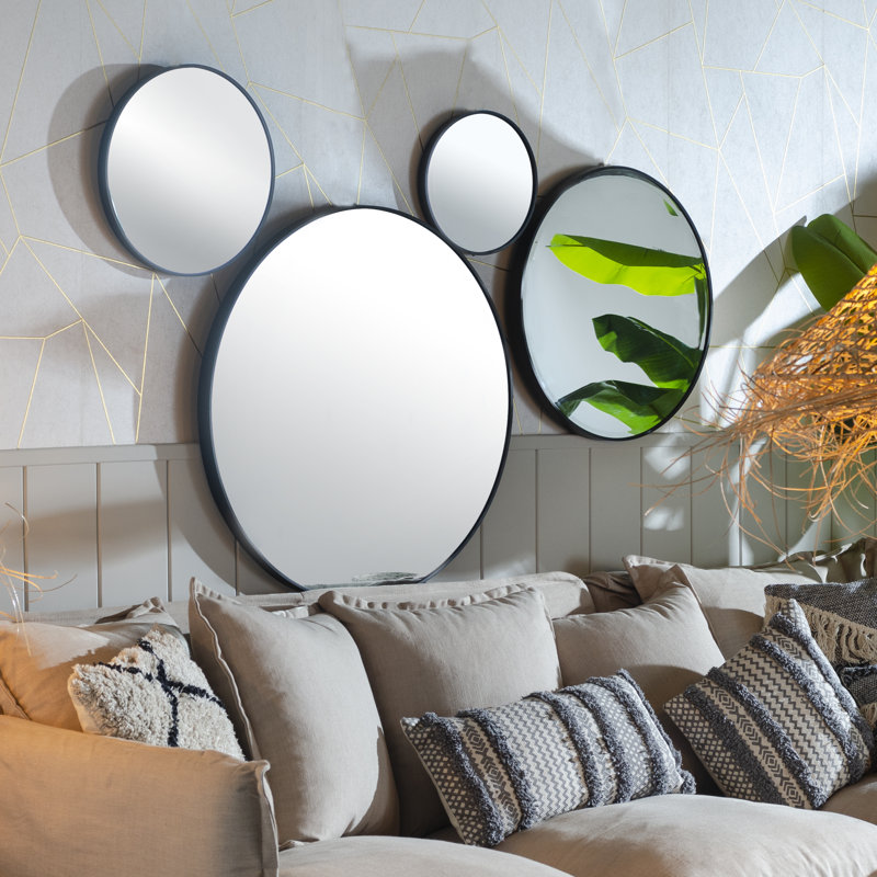 Lillianna Metal Flat Wall Mirror, 60cm H x 60cm W, Black