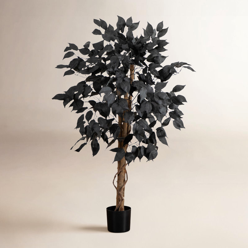 Ficus artificiel noir d'Halloween avec tronc naturel, H 36 po x l 24 po x P 24 po