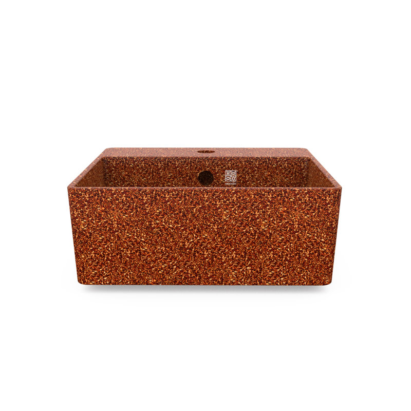 Woodio Cube40 15.75'' Wood Square Bathroom Sink with Overflow, Clay