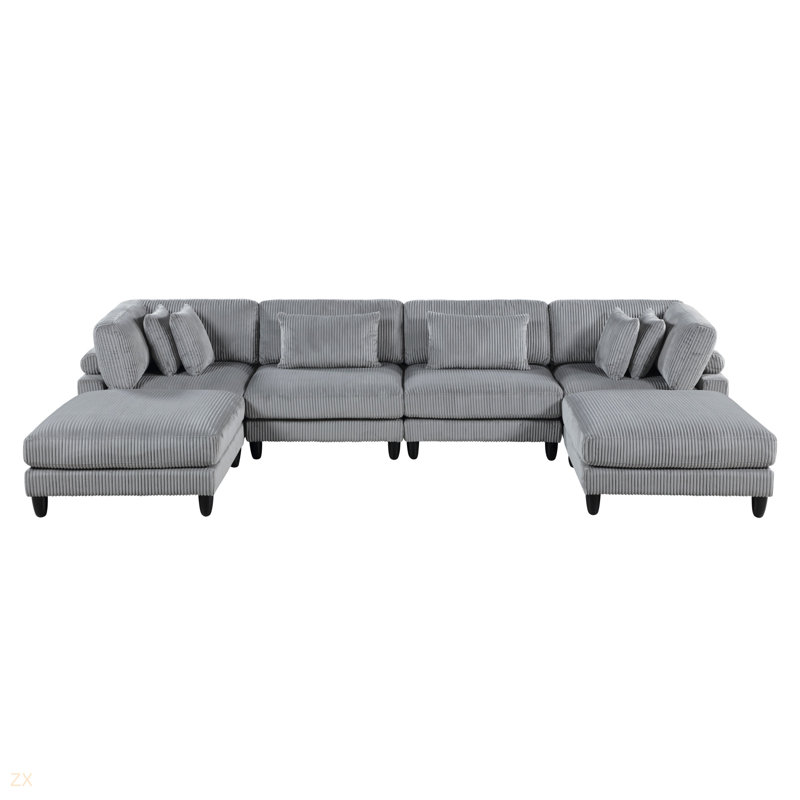 Ensemble de canapé modulaire 6 pièces 6 pièces 2X Fauteuils sans accoudoirs 2X Sièges d'angle 2X Repose-pieds Coussins