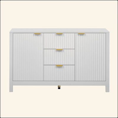 Buffet à motif ondulé - 3 tablettes réglables, 3 tiroirs et portes à fermeture en douceur, console de rangement avec poignées en métal, convient pour le bureau, le couloir et le salon, 3 couleurs