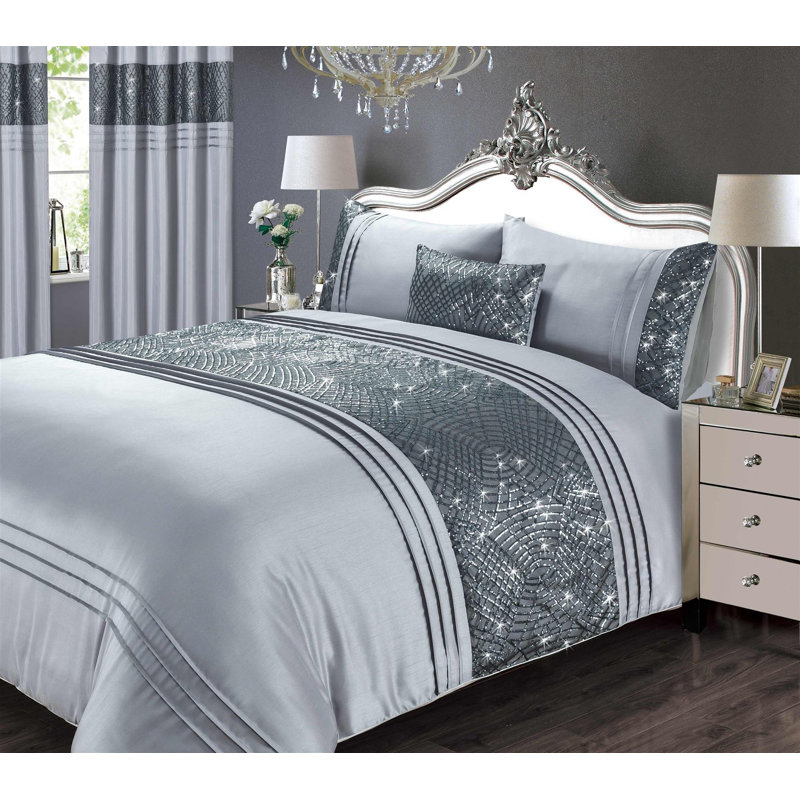 Ashlynn Polyester Solid Colour Duvet Cover with Pillowcases, Double Duvet Cover + 2 Standard Pillowcases, Grey