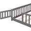 Twin Size Floor Bed with Door, Platform Bed Frame with Fence,Suitable for children, Wood,Grey