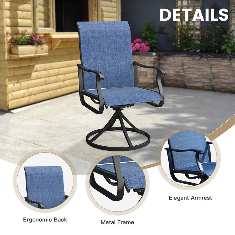 Fauteuils d'extérieur pivotants, Coussin bleu / cadre noir