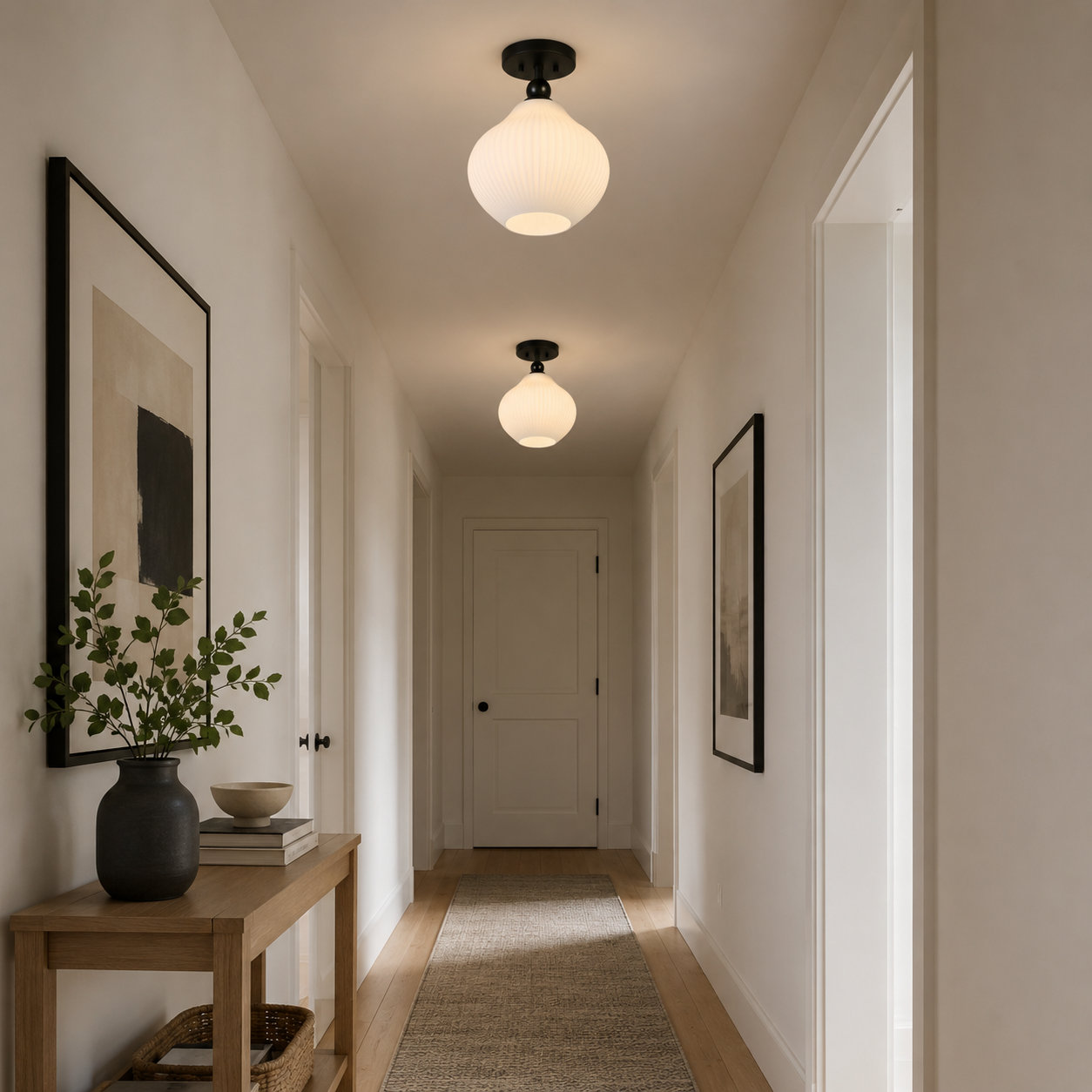 1- Light Dimmable Silver Semi Flush Mount, Matte Black