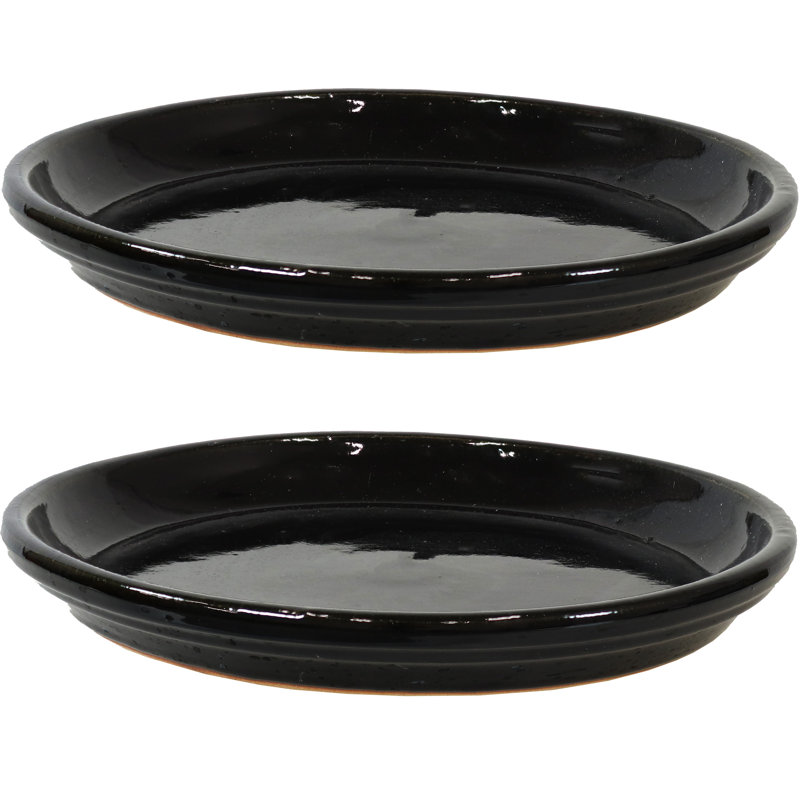 Round Imperial Ceramic Outdoor Flower Pot Saucer, Gray, 1.75" H x 14.25" W x 14.25" D