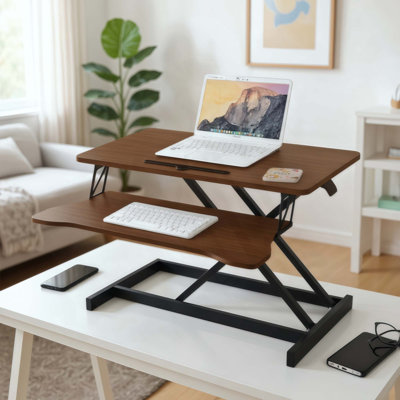 Convertisseur de bureau, élévateur assis-debout réglable en hauteur, double moniteur et poste de travail pour ordinateur portable avec large plateau à clavier
