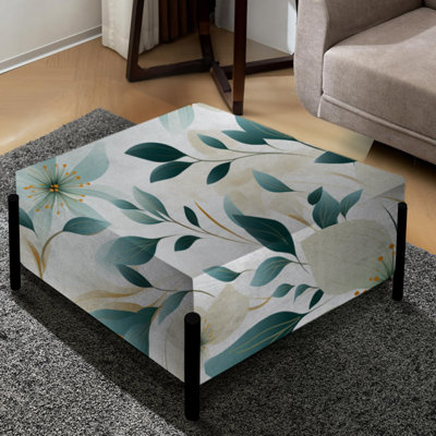 Teal & Ivory Coastal Elegance Floral Pattern III - Floral Large Square Ottoman
