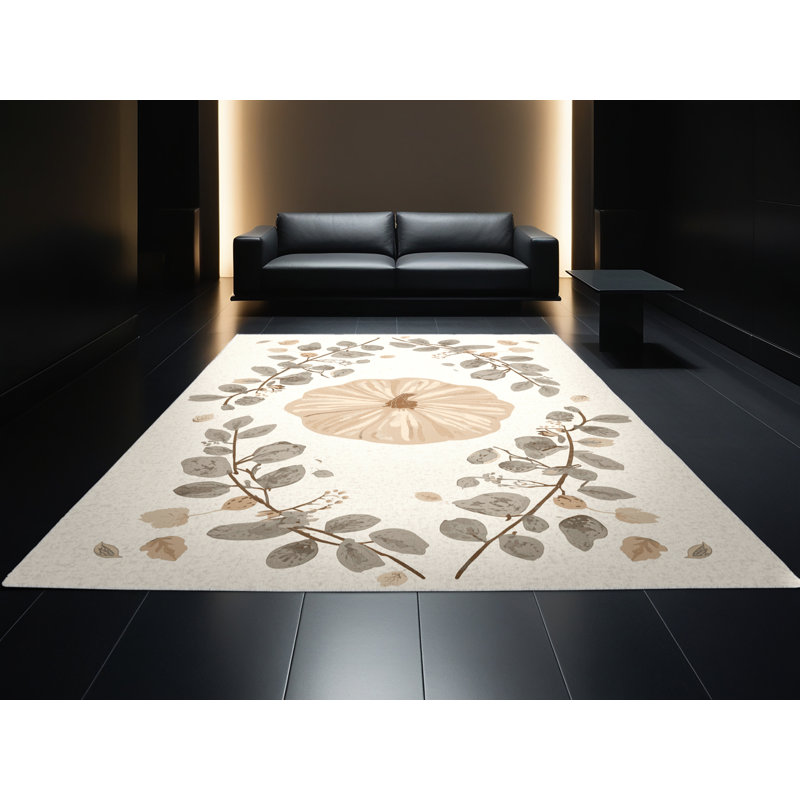 Soft Plush Escoto Thanksgiving Modern & Contemporary Abstract Area Rug in Beige – White Binding, 5x8