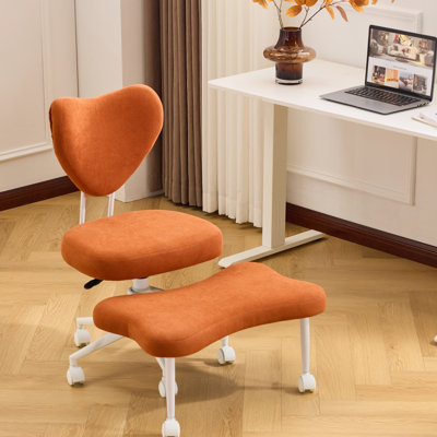 Orange Chair With Height - Adjustable Seat Cushion And Lumbar Support For High Intensity Office Work, Ergonomic Design, Short Fabric, 360 Rotation, Po