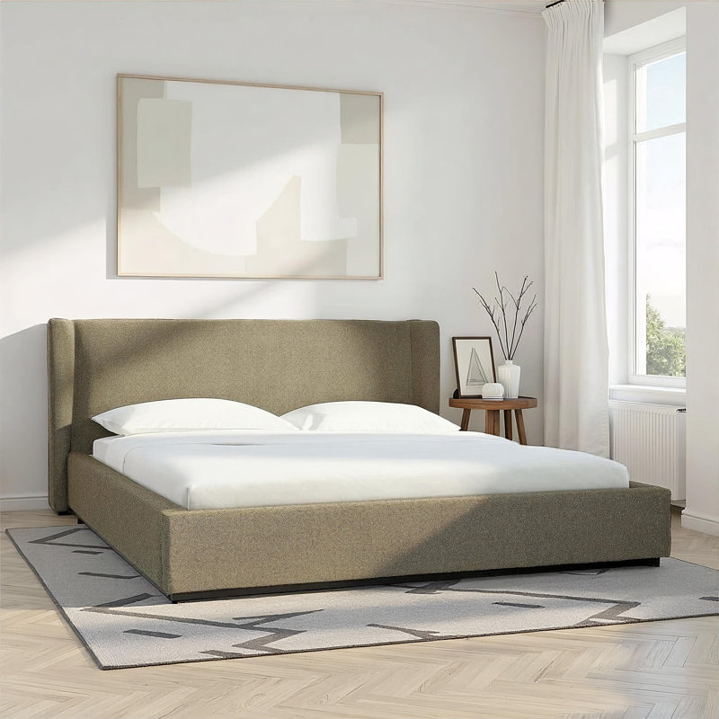 Lit plateforme tapissier Wolcott, Très grand lit, Vert olive